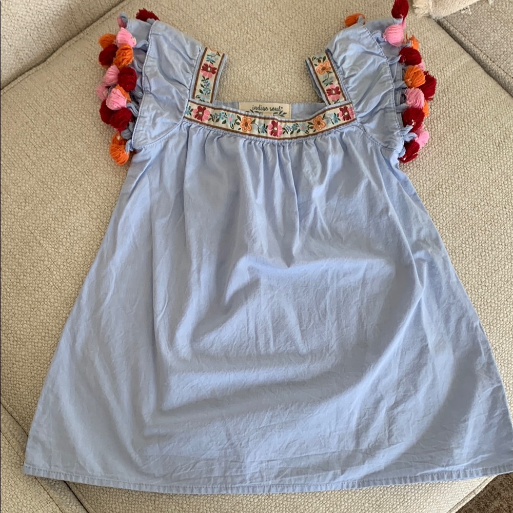Embroidered Kids Top with Colorful Tassels